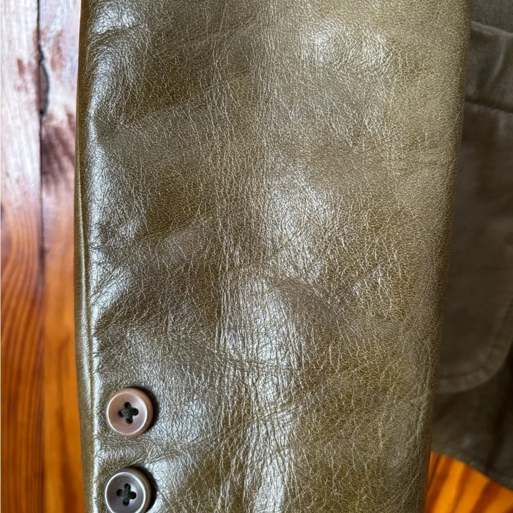 GAP Olive Green Women's Leather Jacket - Picture 9 of 10
